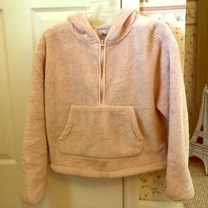 Blush fuzzy hooded pullover